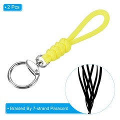 2pcs 5″ Paracord Lanyard with Clasp Wrist Cord Badge Holder Strap, Yellow