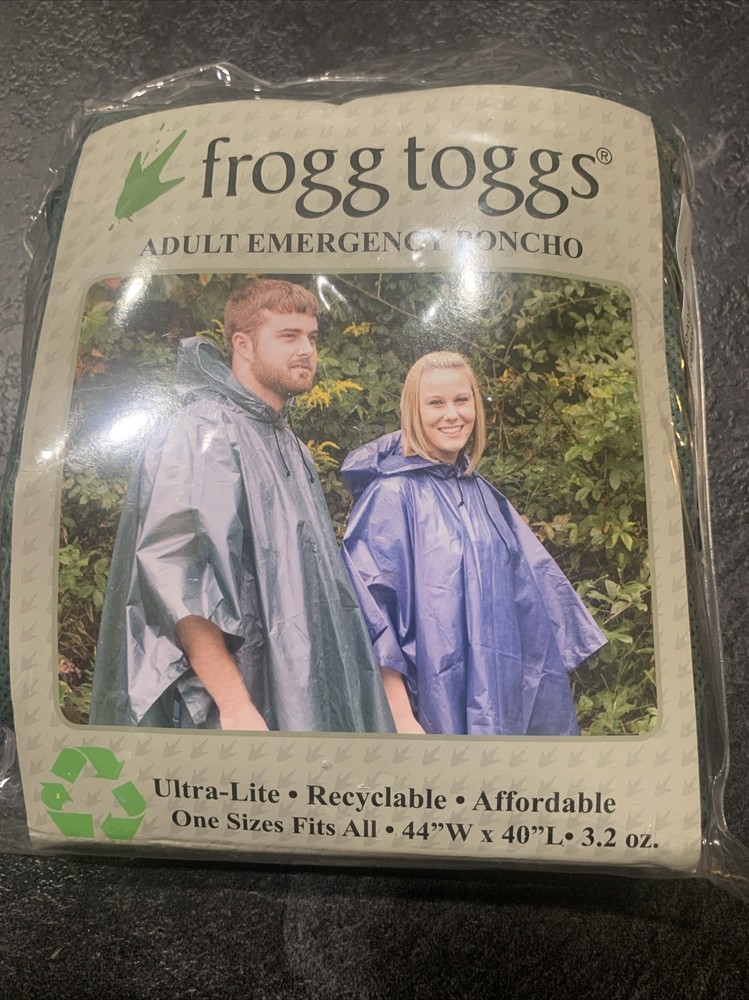 Frogg Toggs Green Adult Emergency Poncho One Size Fits All 44″W x 40″L