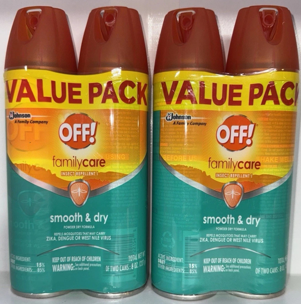 4 CANS OFF! FamilyCare Smooth Dry Insect Repellent Spray repels mosquitoes 4OZ