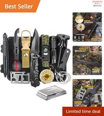 Camping Fishing Survival Kit 14 in 1 Emergency Tools Gifts for Men Dads Him