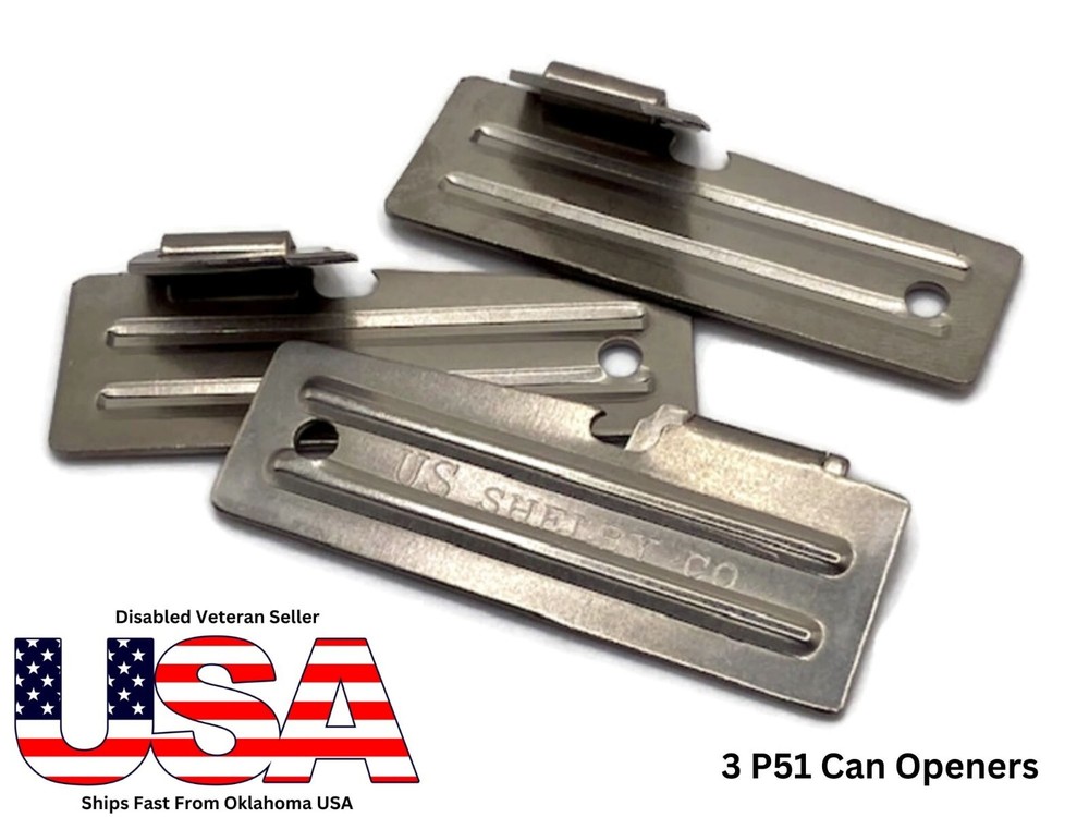 3 Original Military Issue P51 Can Openers US SHELBY CO NSN 7330-01-289-8827