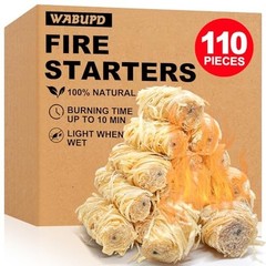 110 Pcs Natural Fire Starters for Fireplace, BBQ, Pizza Oven, Fire Pit & Grill