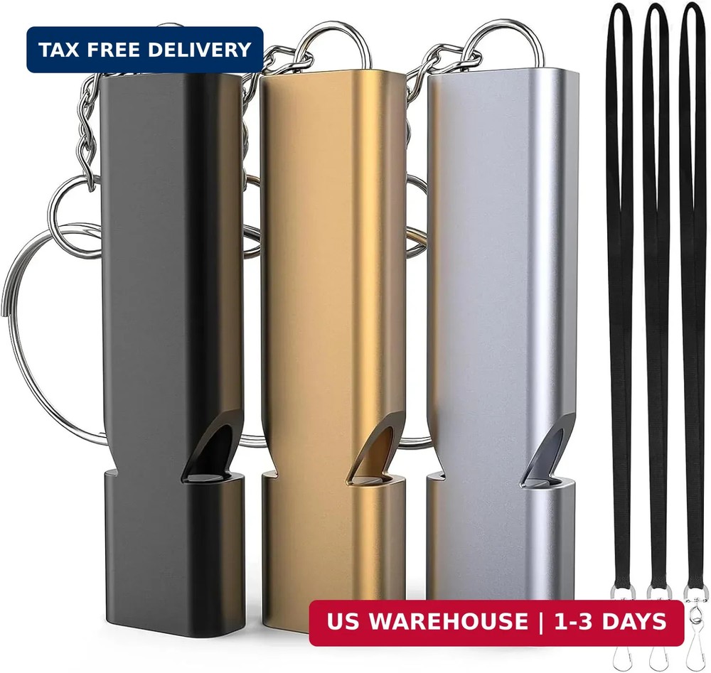 Emergency Whistles, 3-Pack Safety Survival Whistles with Lanyard Keychain, Emerg