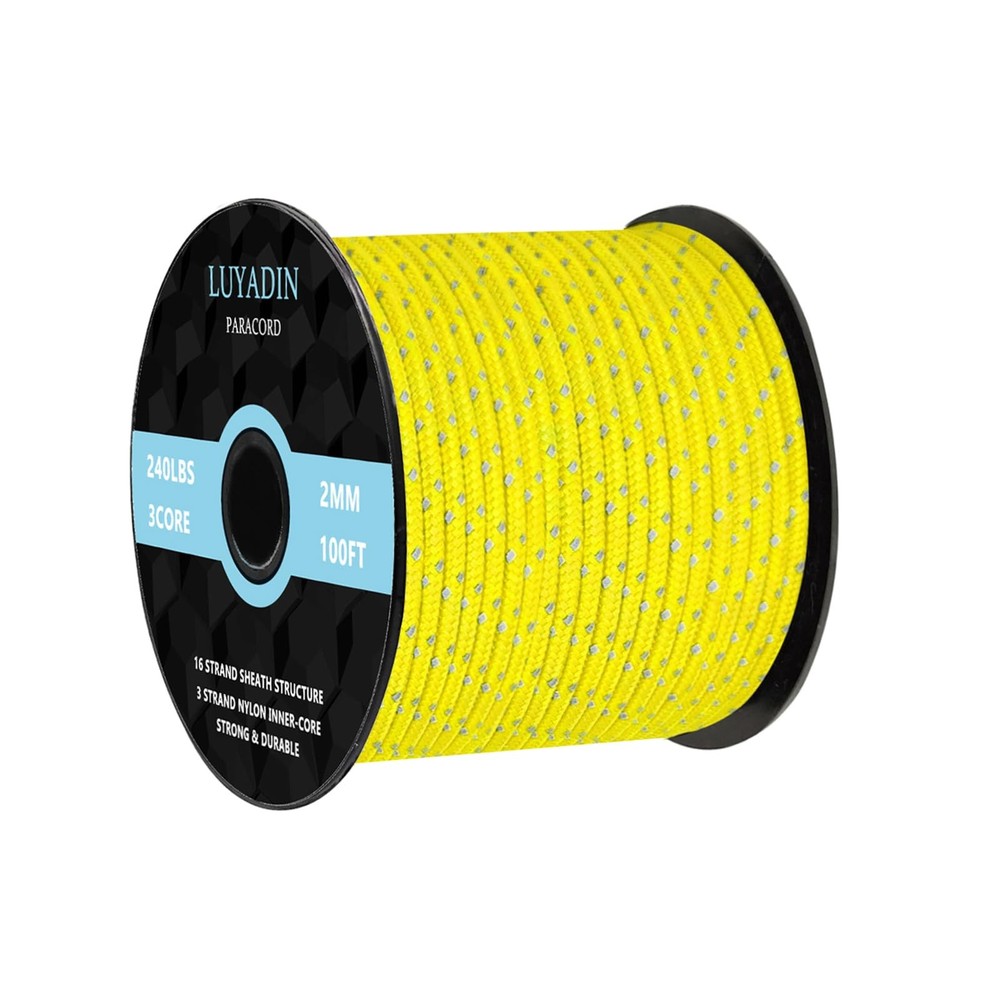 Reflective Paracord 240lb – Diameter 2mm Micro Utility Cord -3 Strand Parachu…