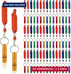 Foilswirl 50/100Pcs Emergency Whistles with Lanyard, Aluminum Extra Loud Surviva