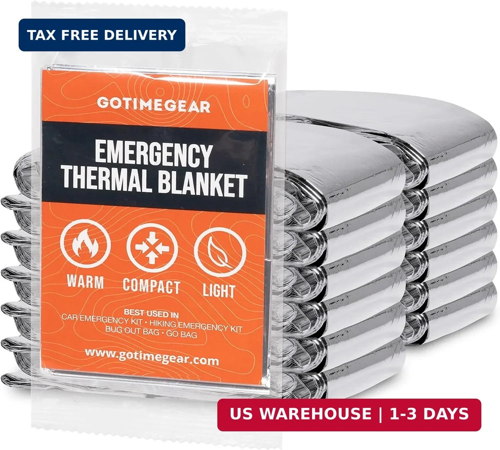 Go Time Gear Emergency Blankets for Survival (12 Pack), Mylar Emergency Survival