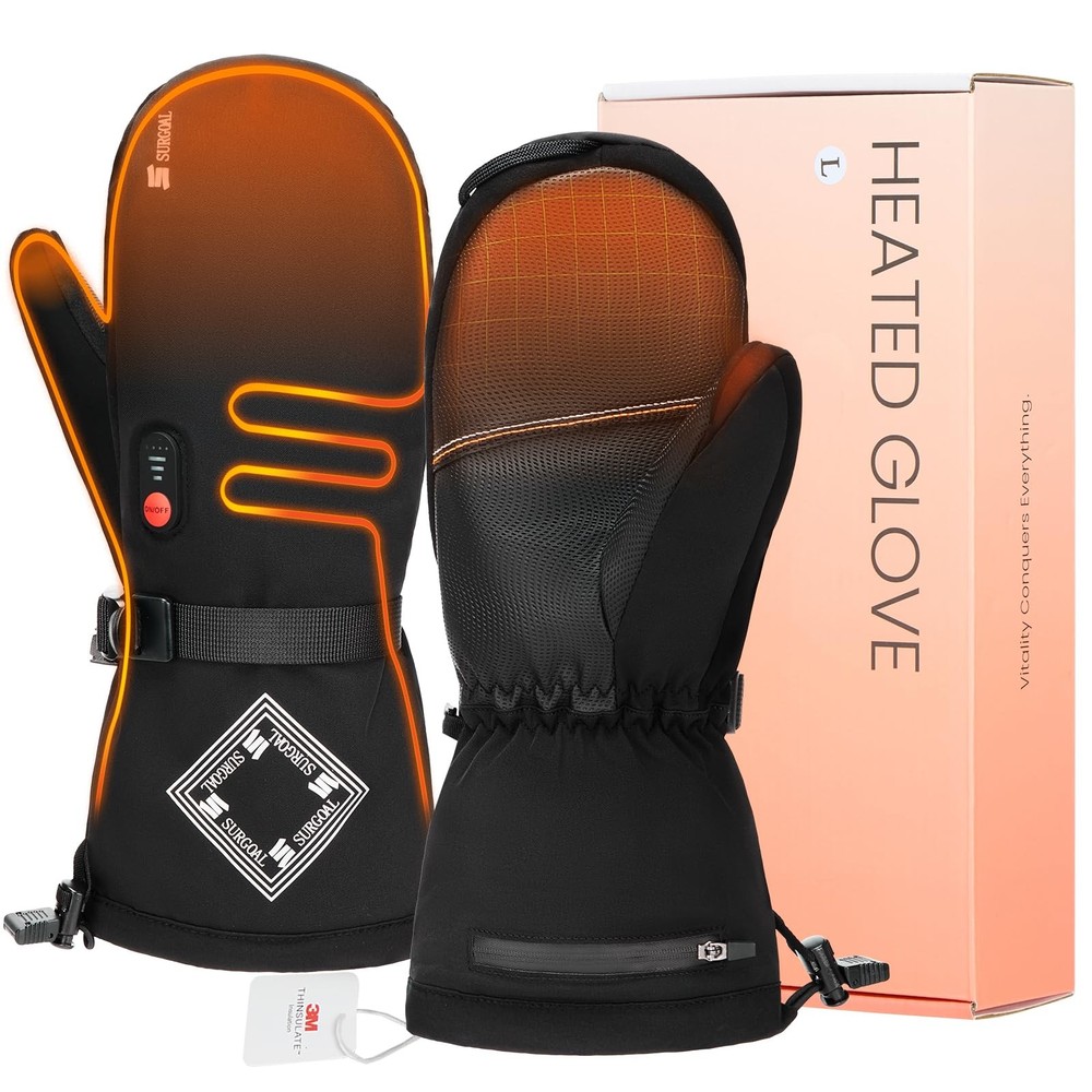 SURGOAL Heated Mittens for Men, 22.2WH Battery 7.4V 3000mAh Large, Black
