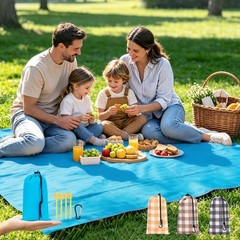 Blue Pocket Picnic Blanket 57 x 60 Inch Waterproof Outdoor Mat