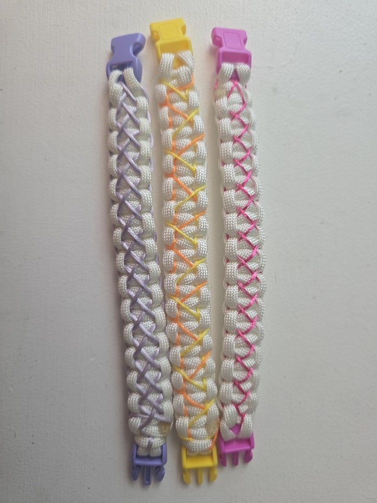 3 Paracord Bracelets 550lb White Approx 6.5″ Outdoor Stylish Waterproof Handmade