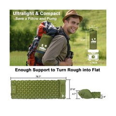 800g Ultralight Inflatable Sleeping Pad for Camping, with Foot Pump… Fast Ship