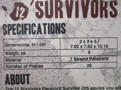 12 Survivors Paracord Survival Orb TS24003 27-Piece Camping Hiking Gear New