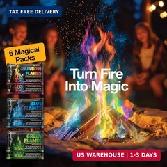 Complete Campfire Kit , Box include 6 Magical Color Changing Fire Packs, 20 Game