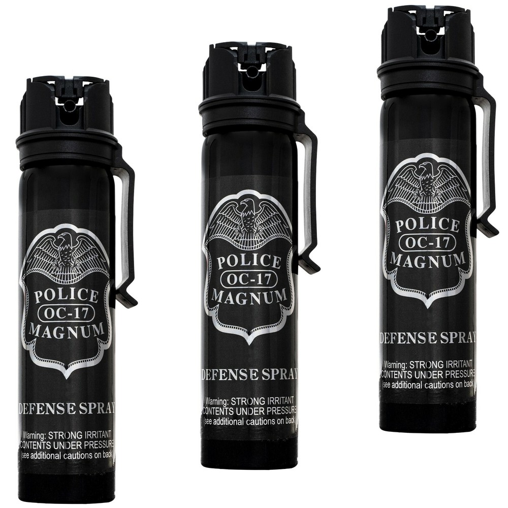 3 POLICE MAGNUM Pepper Spray Self Defense 5oz Flip Top Belt Clip Fogger Security