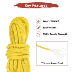 1PCS 4 mm 10FT Guyline Camping Paracord 7 Strands for Camping Tents, Yellow