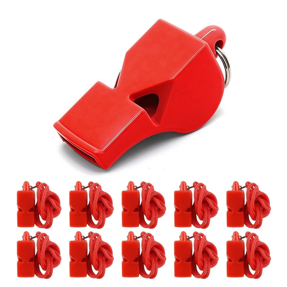 Emergency Whistles with Lanyard 10 Pack Red Safety Whistle for Lifeguard Outd…