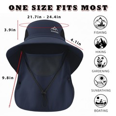 GOOHERA Sun Hat for Men & Women, Breathable Wide Brim One Size, Dark Blue