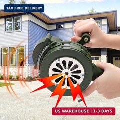 Hand Crank Siren Horn, Emergency Warning, 110 DB, Portable, Green | Loud Emergen