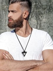 Norse Viking Rune Necklace with Stainless Steel 02. Mobius Triangle-Black