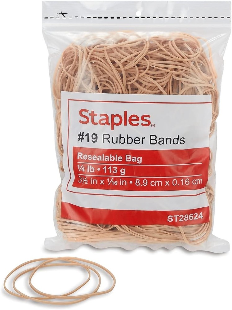 Staples Rubber Bands, Size #19, 1/4 lb. Bag – Small Economy Bands for Paper