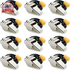 Stainless Steel Sports Whistles with Lanyard, Loud Crisp Sound Whistles Bulk Gre