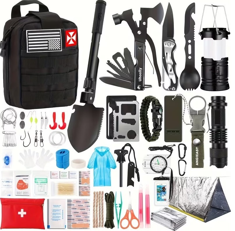 278PCS Survival Kit w/ MOLLE Bag, Tools, Tent, First Aid, Flashlight & Gear Set