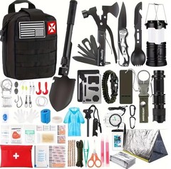 278PCS Survival Kit w/ MOLLE Bag, Tools, Tent, First Aid, Flashlight & Gear Set