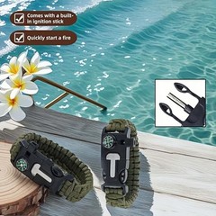 Chinshwehaw 5 in 1 Survival Bracelet-Fire Starter,Loud Green