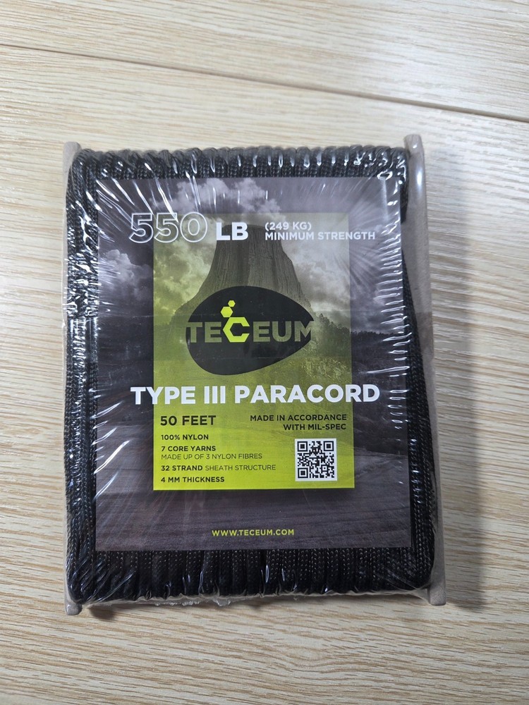 TECEUM 550 LB Paracord 50FT Nylon Type III Black