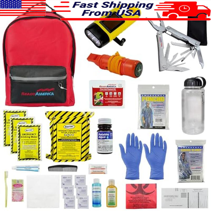 33 Pcs 72 Hour Deluxe Emergency Kit First Aid Survival Blanket Water Food Go-Bag