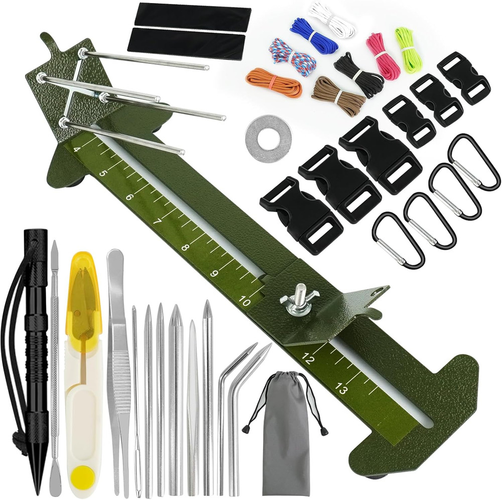 Adjustable Paracord Bracelet Kit with Stainless Steel Jig – Army Green