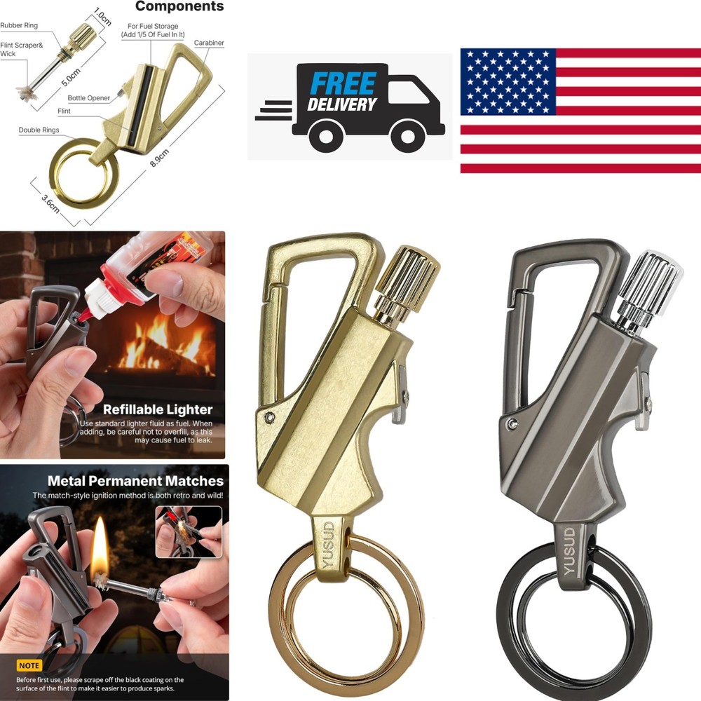 2 Pack Permanent Match Lighter with Multitool Keychain for Outdoor Survival