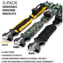 Paracord Survival Bracelet (3 Pack) – Adjustable Paracord Bracelets, Hunting …