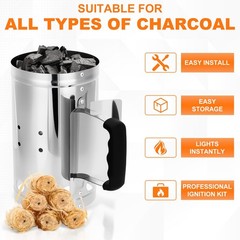 Charcoal Chimney Starter, BBQ Grill Quick Rapid Fire Starter Chimney for Outd…