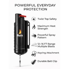 BURN Keychain Pepper spray Self Defense – 1 Pack .50oz Black