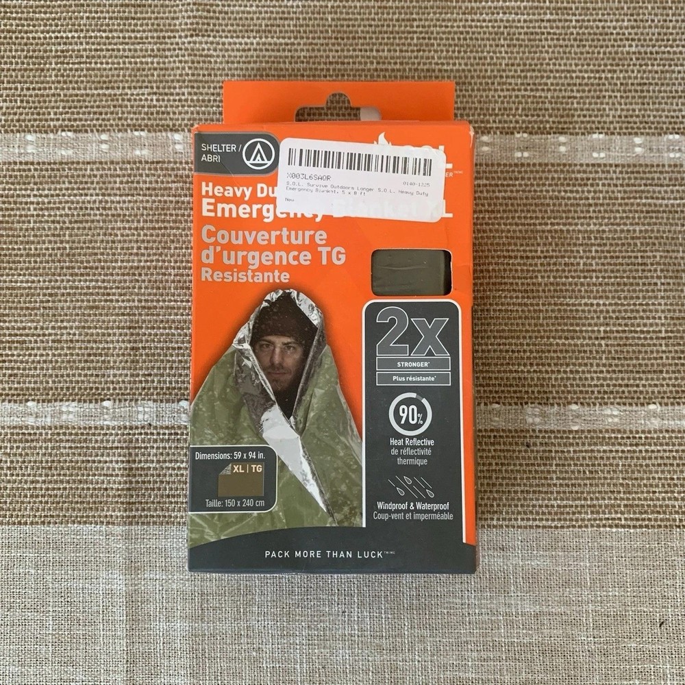 SOL Emergency Blanket Heavy Duty Reusable Thermal Survival Blanket XL 59x94”
