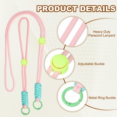 1Set Heavy Duty Paracord Keychain Lanyard for Keys , Pink/Green/Grass Green