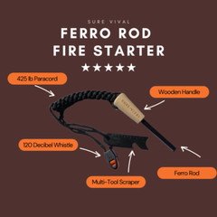 SUREVIVAL Ferro Rod Fire Starter w/ Multi Tool Striker and Paracord Lanyard