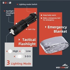 Veitorld Survival Kit Black 12-in-1 Multi-Tool Set Knife Fire Starter Compass