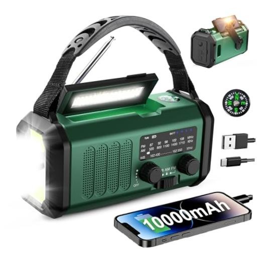 Hand Crank Emergency Radio, NOAA Weather Radio AM/FM,10000mAh | Green 10000mAh