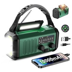 Hand Crank Emergency Radio, NOAA Weather Radio AM/FM,10000mAh | Green 10000mAh