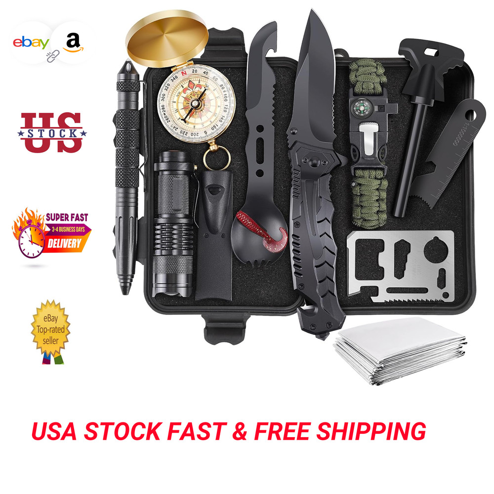 Survival Kit 13 in 1 Tactical Gear for Camping Hiking Outdoor Adventure Tools