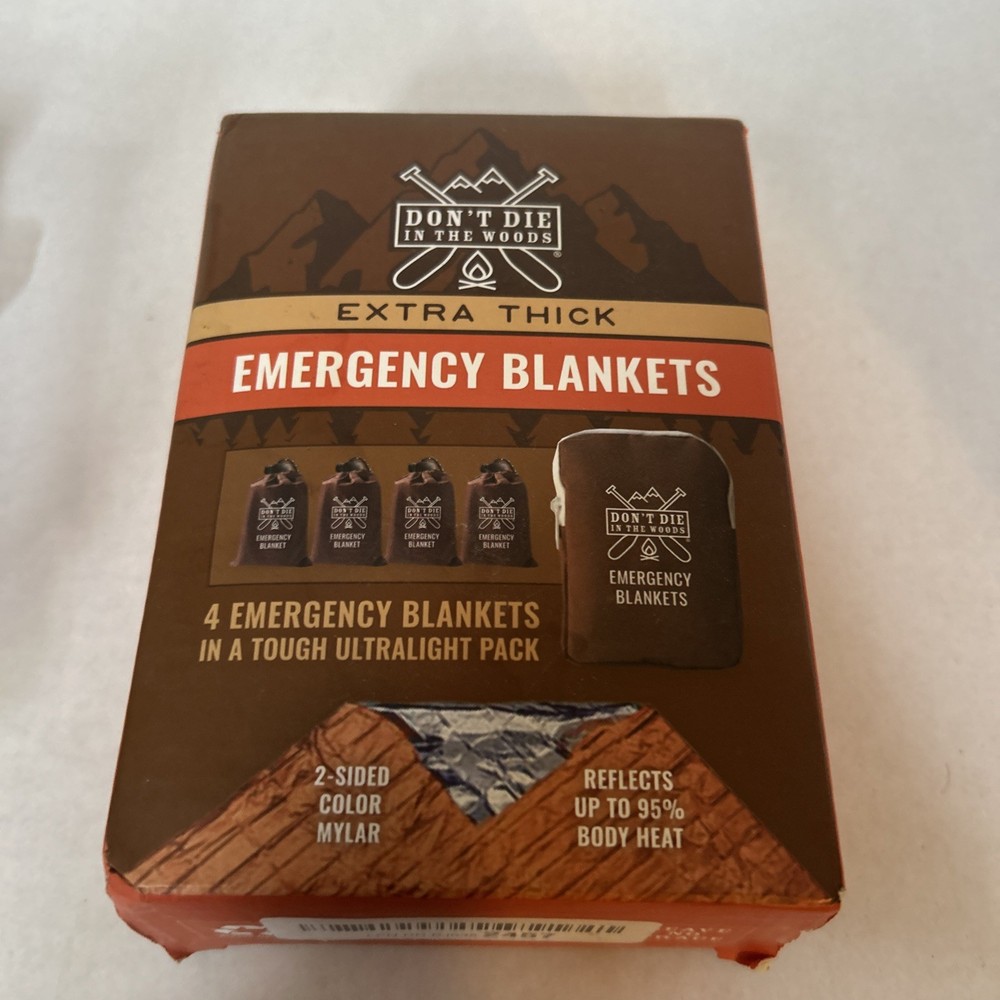 Emergency Blankets Dont Die In The Woods Brand 4 In Pack 2 Sided Mylar