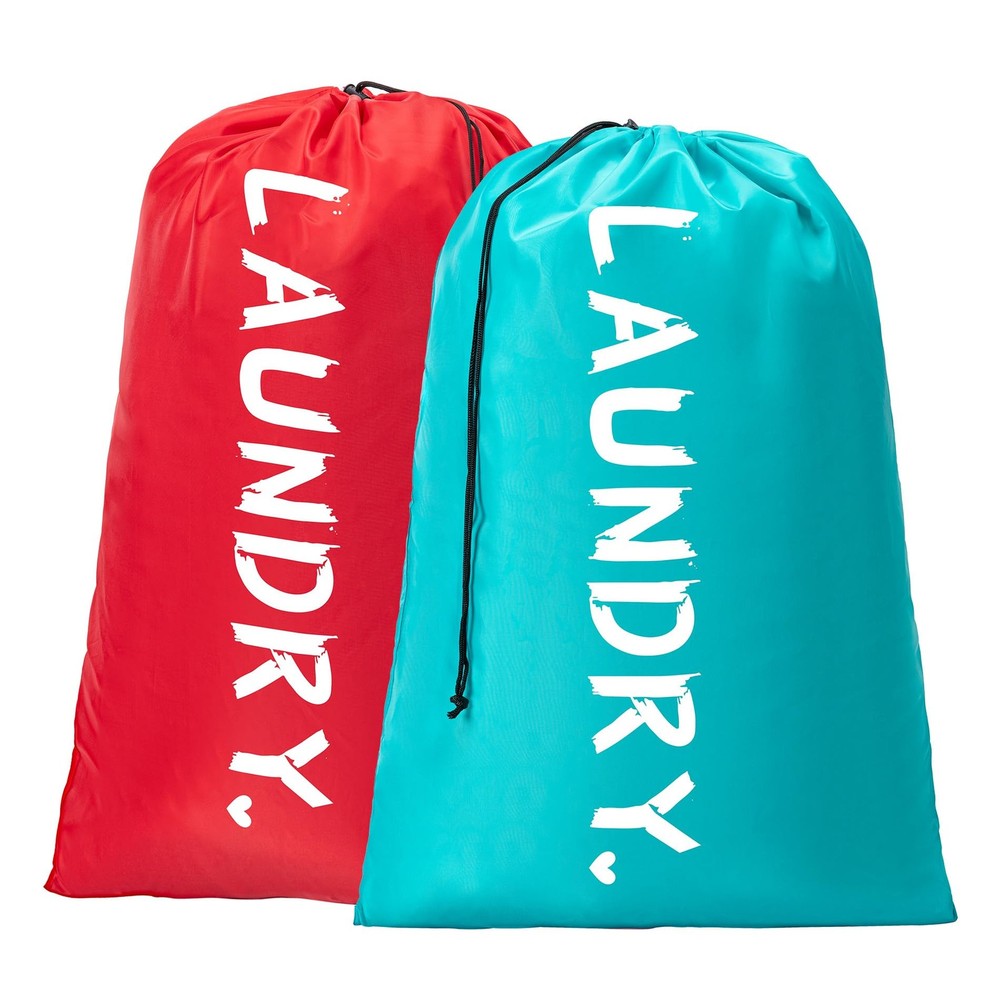 2 Pack XL Travel Laundry Bag, Machine Washable 24″x36″ |2 Pack, Blue+Red