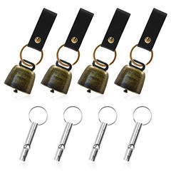 4Pcs Loud Bear Bells with Whistles and PU Leather Keychains, Bear Bells Bronze