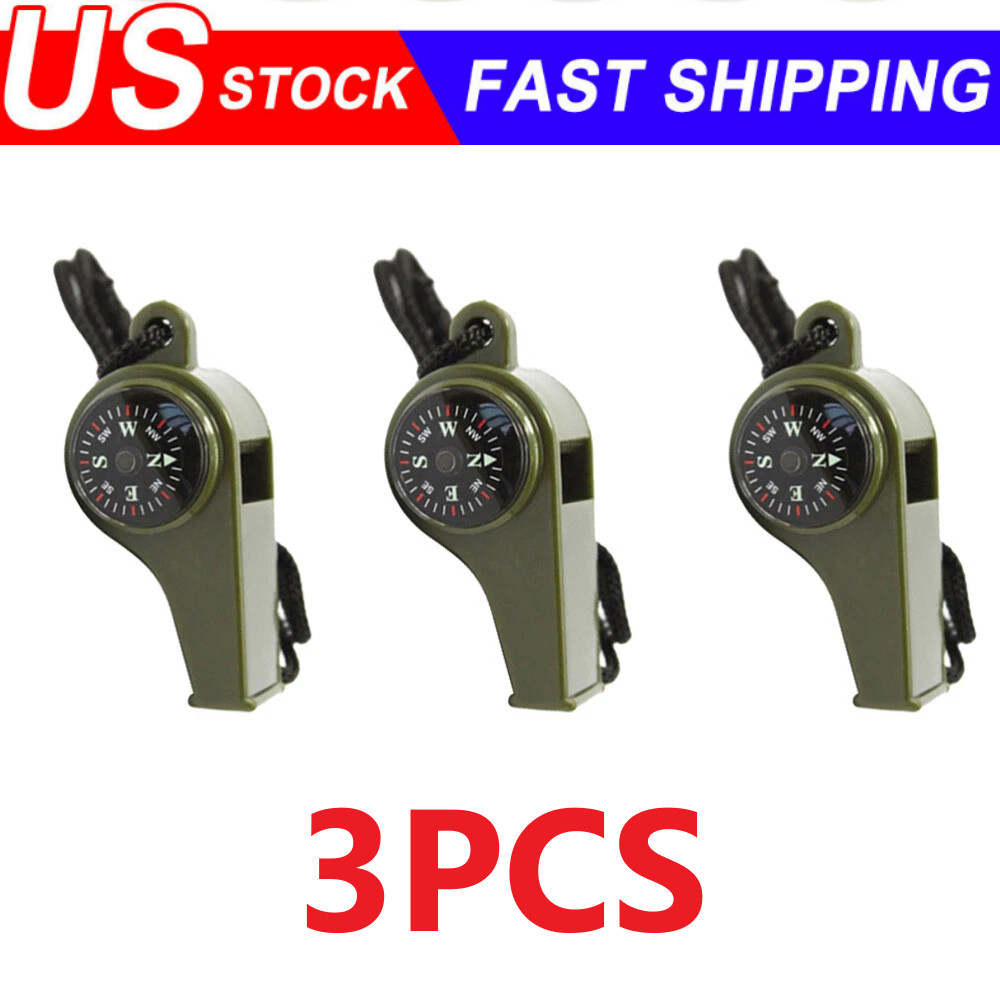 3X Very Loud Keychain Whistle With Compass for Outdoor Sports, Hiking, Camping