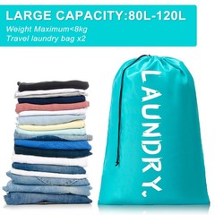 2 Pack XL Travel Laundry Bag, Machine Washable 24″x36″ |2 Pack, Blue+Red