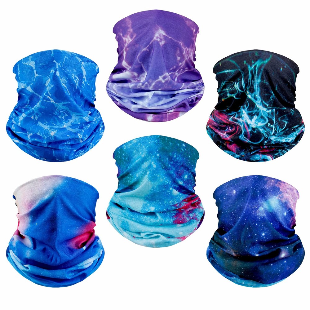 6 Pack Neck Gaiter Elastic Balaclavas Small-Large, Starry Sky Blue 6