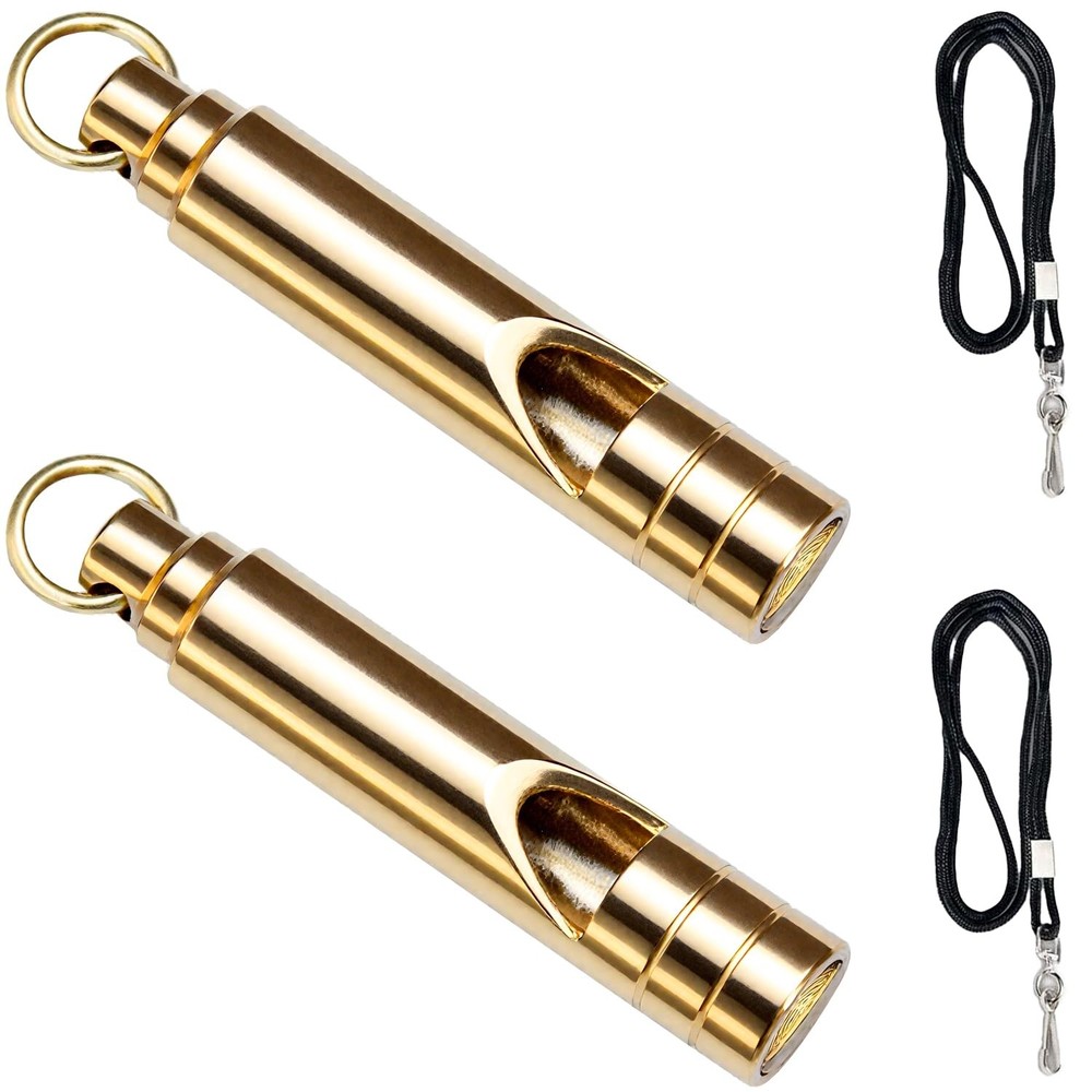 2PCS Brass Survival Whistles, 125dB Loud Emergency Whistle, Safety Whistle wi…