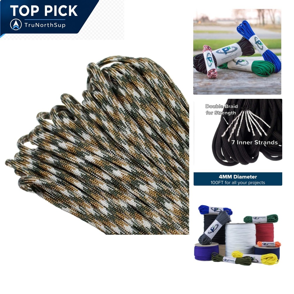 Type III 550lb nylon paracord 25 ft 4mm solid, camo, reflective colors outdoo…
