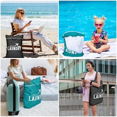 2 Pcs Large Travel Laundry Bag – Washable 18.1 x 22.8 inches, Black+Blue
